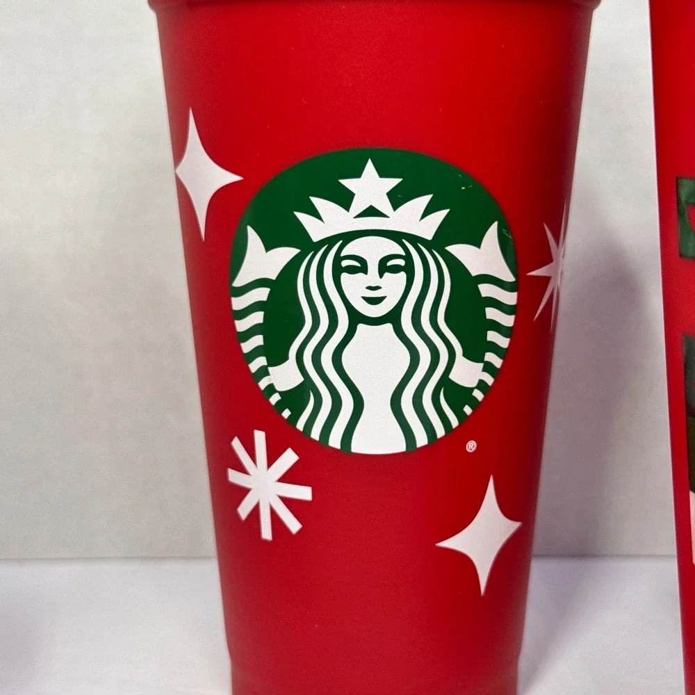 Starbucks Reusable Red Holiday Cups Set of 6 Christmas Festive Designs 16oz Lids